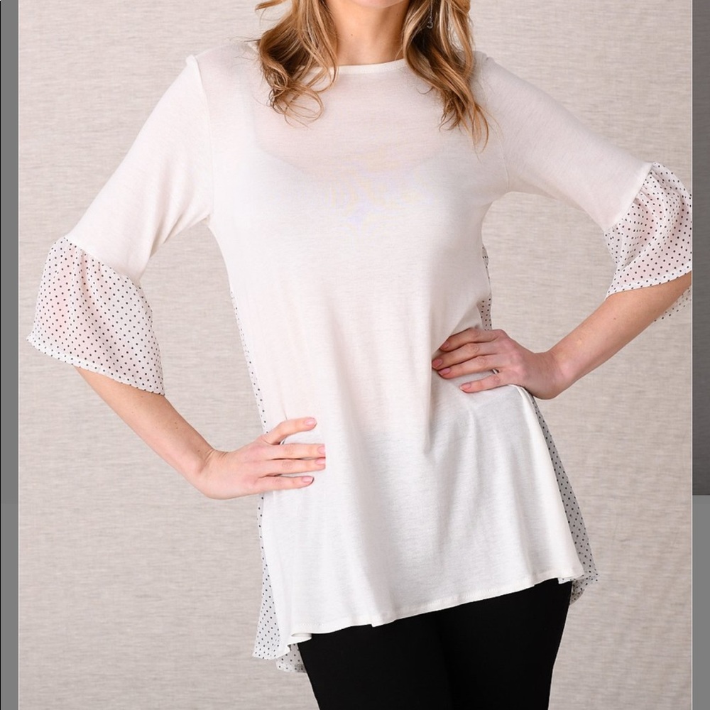 😍NWT Dotted Ruffle Tunic With Sheer Back M & 1X